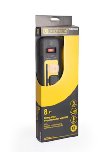 Utilitech 8-ft 6-Outlet 2250 Joules 1875-Watt 1875Va Multiple Colors/Finishes Indoor Usb and Ac Surge Protector