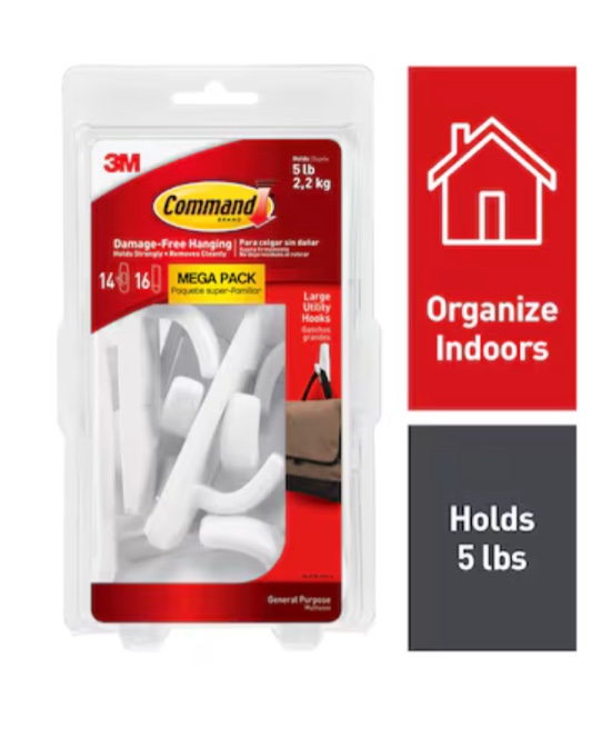 Command Large 14-Pack White Adhesive Storage/Utility Hook (5-lb Capacity)