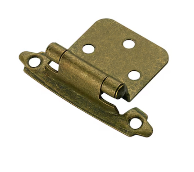 RELIABILT 200-Degree Adjustable Overlay Surface Self-closing Aged Brass Cabinet Hinge, 1 Pair (2-Pieces