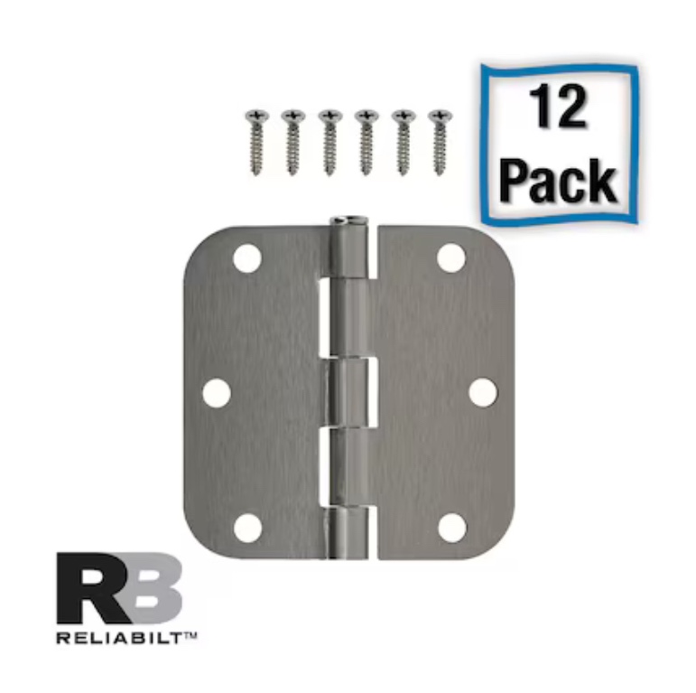 RELIABILT 3-1/2-in H x 5/8-in Radius Satin Nickel Mortise Interior Door Hinge (12-Pack)