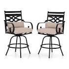 Swivel Metal Outdoor Bar Stool with Beige Cushion (2-Pack)