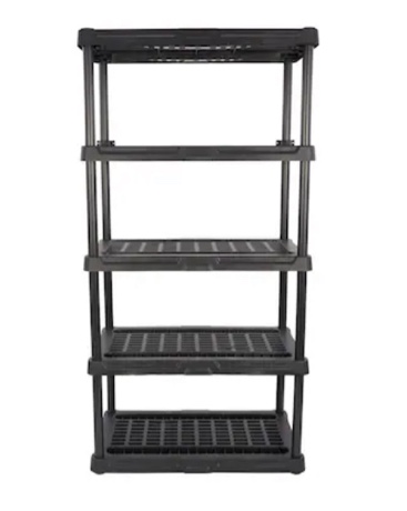 Project Source Plastic Heavy Duty 5-Tier Utility Shelving Unit (36-in W x 24-in D x 72-in H), Black