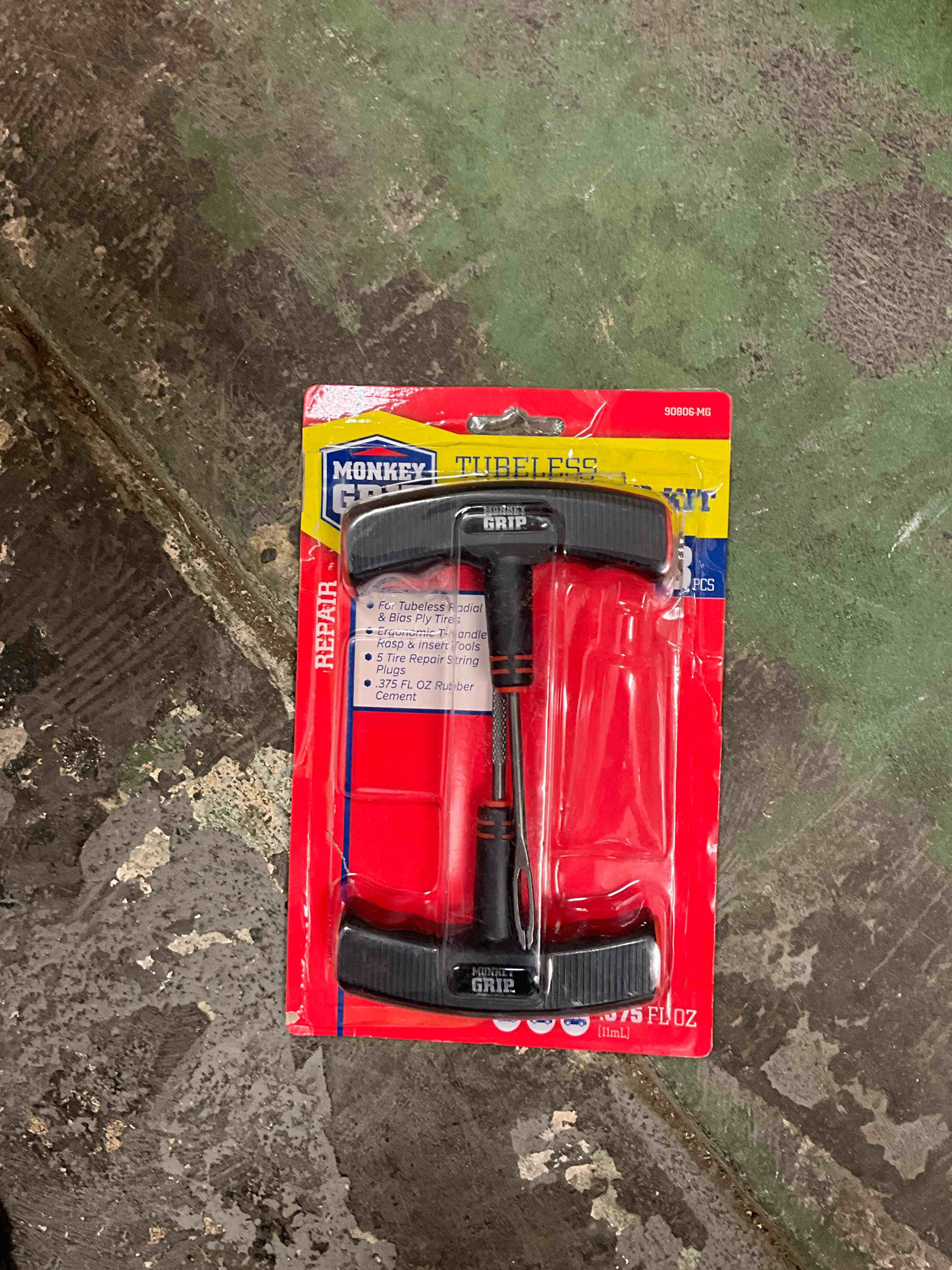 Monkey Grip Heavy Duty Tire Repair Kit - Co-Molded T-Handle Tools, 2 Plugs, Rubber Cement