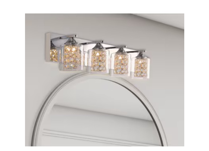 allen + roth Quinn 25.98-in 4-Light Chrome LED Modern/Contemporary Vanity Light Bar