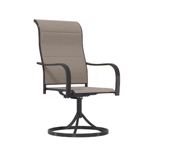 CASAINC Patio Chairs Set of 1 Woven Black Iron Frame Swivel Dining Chair with Gray Woven Seat 