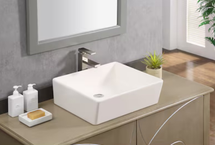 allen + roth White Vessel Rectangular Farmhouse Bathroom Sink (18-in x 15.75-in)