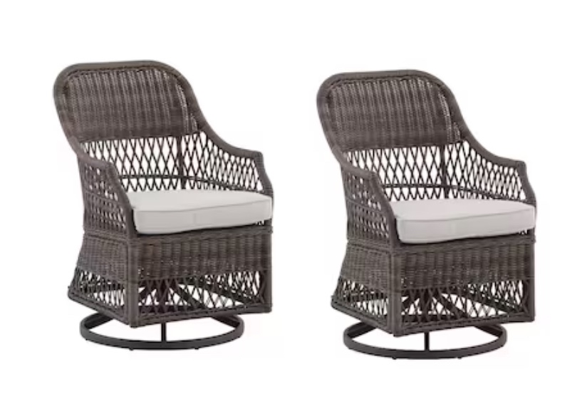 allen + roth Maitland Set of 2 Wicker Brown Steel Frame Swivel Dining Chair CUSHIONS Not included 