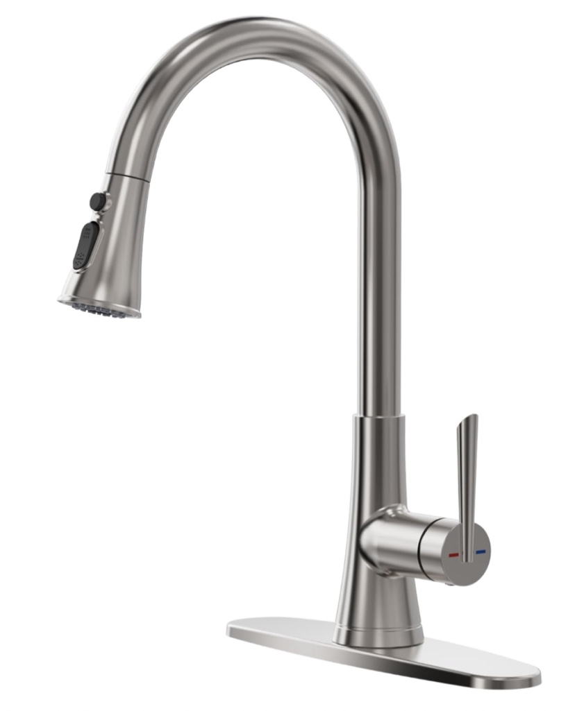 ARRISEA Pull Down ktichen Faucet, Stainless Steel, RV Faucets, Kitchen Sink Faucet with 10'' Deck Plate,Brushed Nickel Single Handle