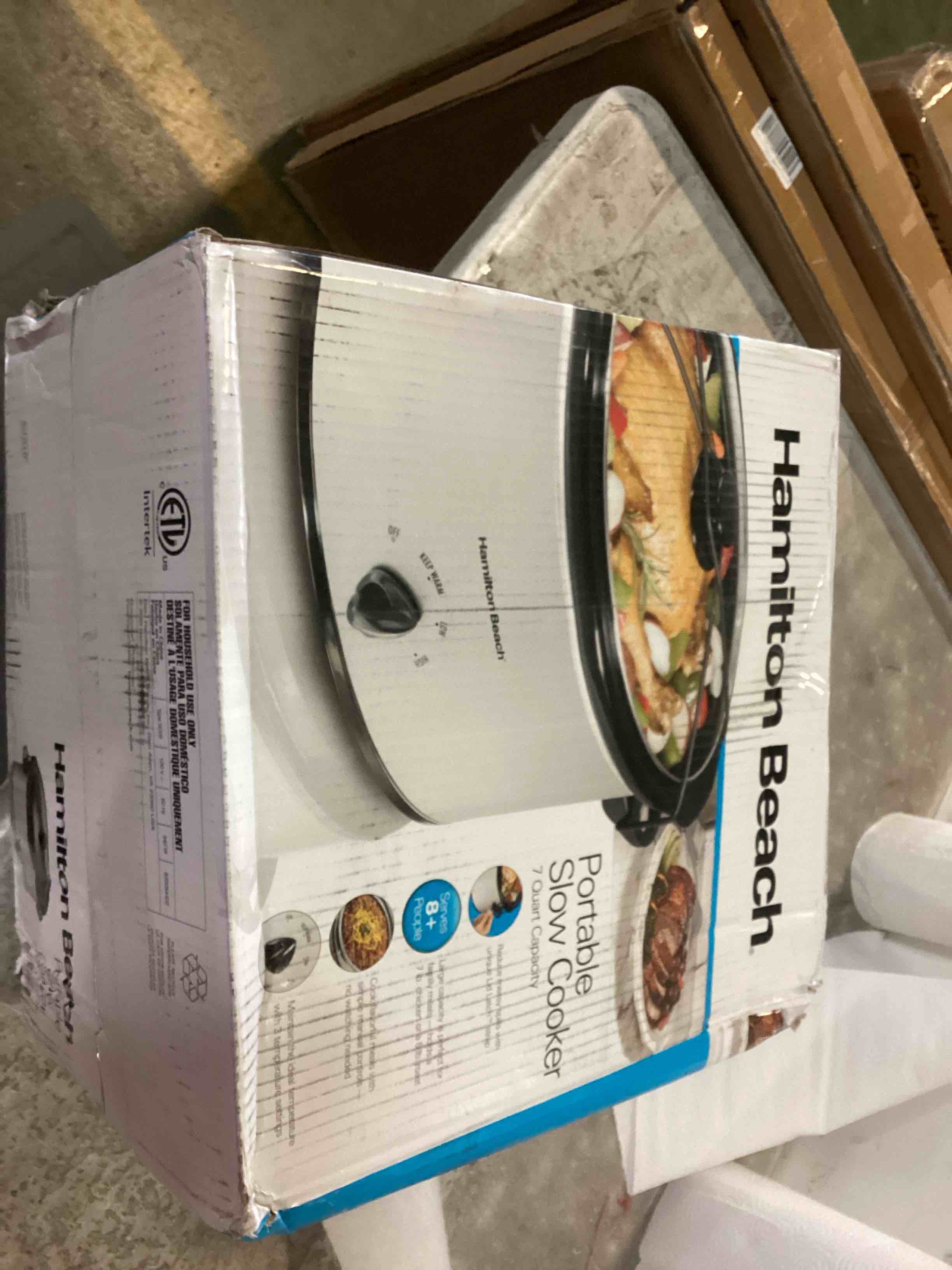 Hamilton Beach 7-Quart Portable Slow Cooker Serves 8+, Dishwasher Safe Crock, Lid Latch Strap for Travel, Brushed Silver