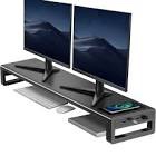VAYDEER Dual Monitor Stand Aluminum Monitor Riser with Wireless Charging and 4 USB 3.0 Hub Ports Metal Strong&Sturdy for PC Monitor Laptop MacBook TV Printer Space Saving Desk Organizer
