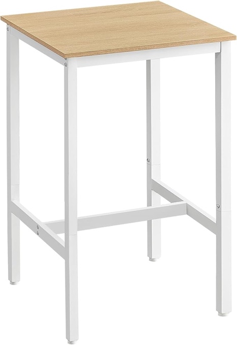 VASAGLE Bar Table, Small Kitchen Dining Table, High Top Pub Table, Height Cocktail Table for Living Room Party, Sturdy Metal Frame, 23.6 x 23.6 x 36.2 Inches for Narrow Spaces, Oak Beige and White