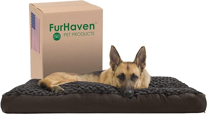 Furhaven Pillow Dog Bed for Large Dogs w/ Removable Washable Cover - Ultra Plush Faux Fur & Suede Mattress - Chocolate, Jumbo/XL