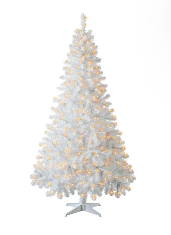 6.5 ft Pre-Lit Madison Pine White Artificial Christmas Tree, Clear Incandescent Lights, by Holiday Time