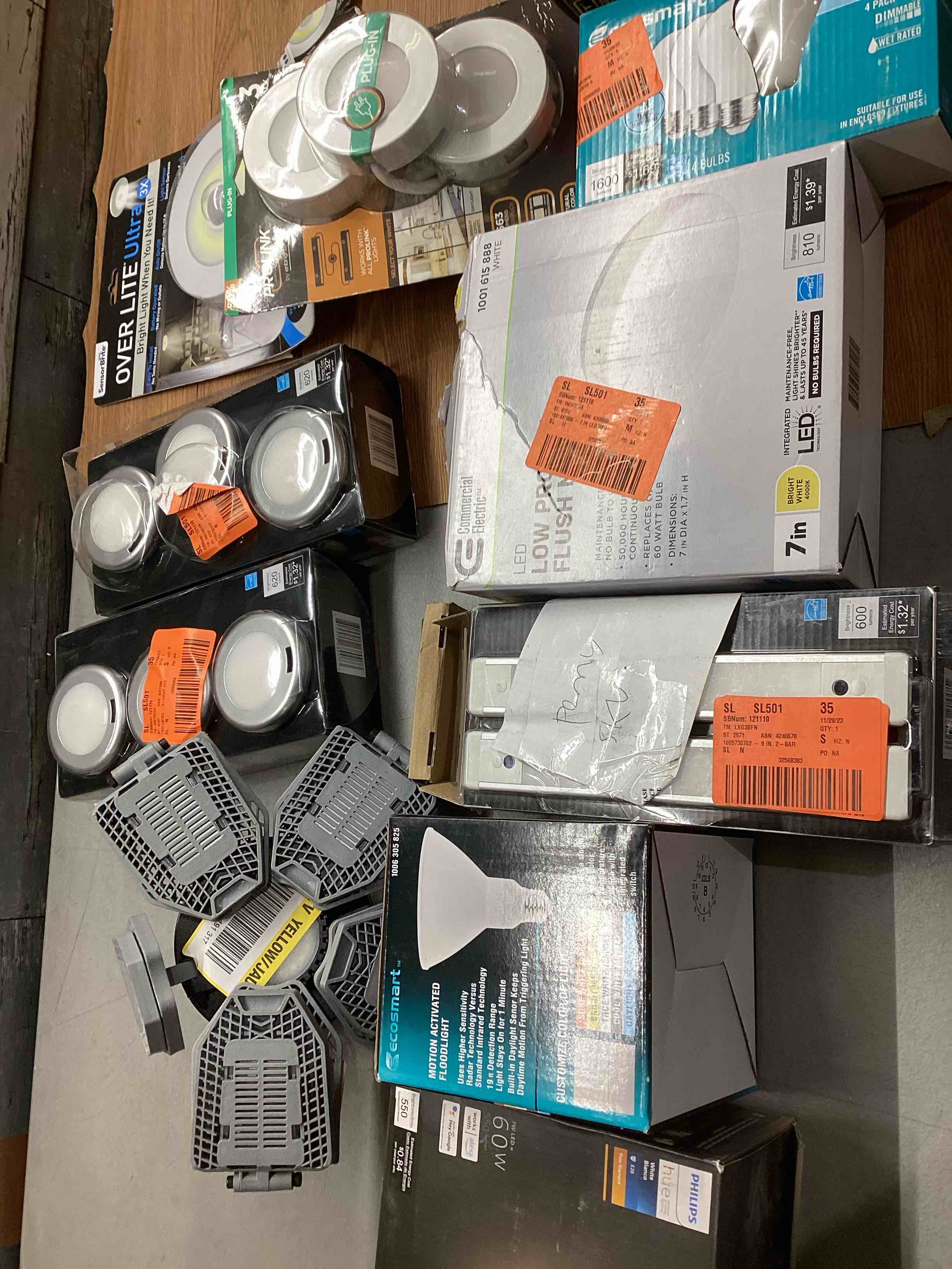 assortment of miscellaneous lights and bulbs