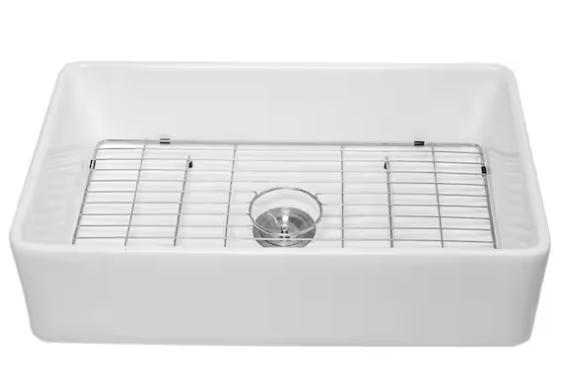 (Brand Rating: 4.0/5) White Ceramic 30 in. Single Bowl Round Angle Farmhouse Apron Kitchen Sink