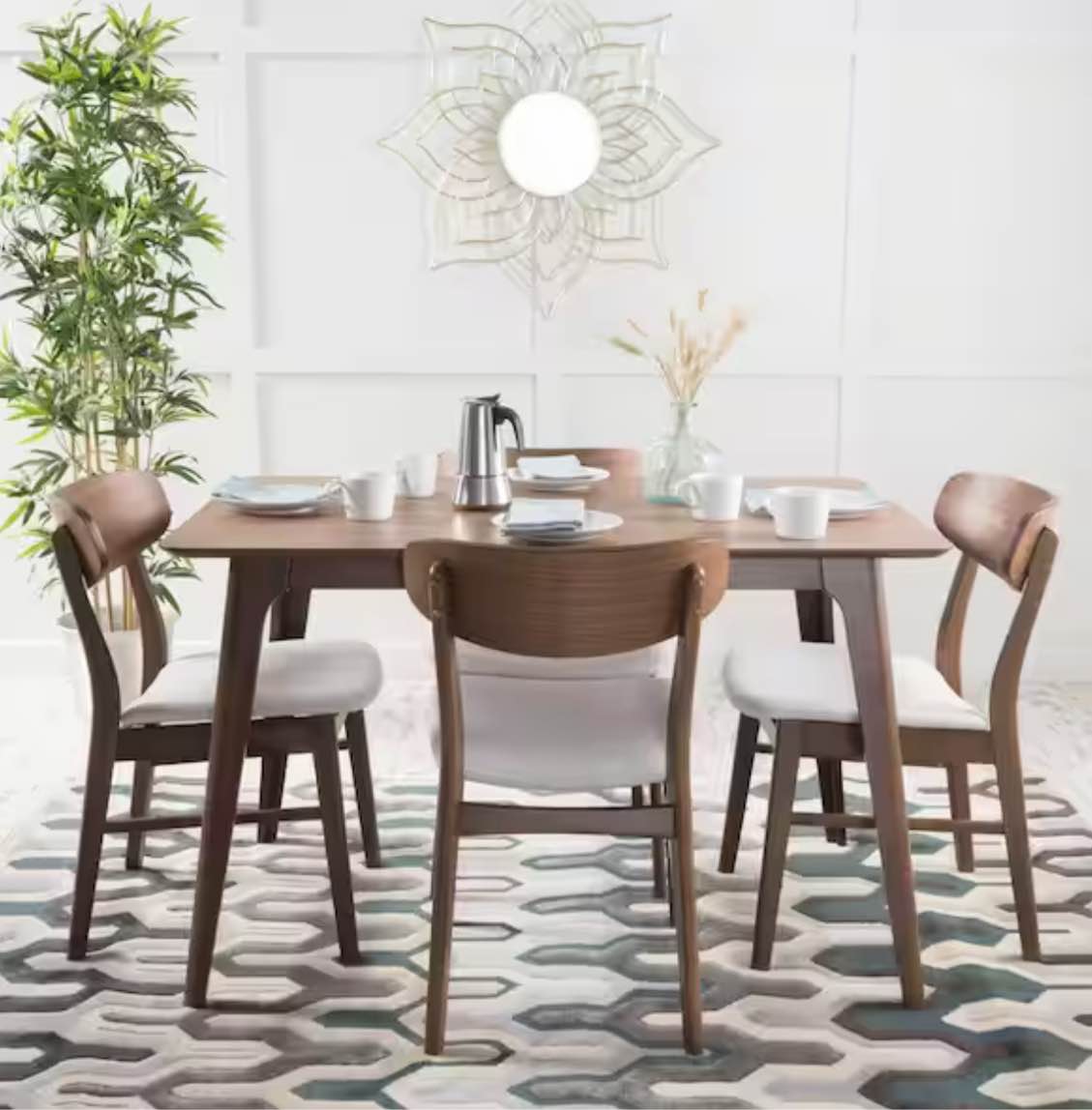  Noble House Lucious 5-Piece Light Beige and Natural Walnut Dining Set