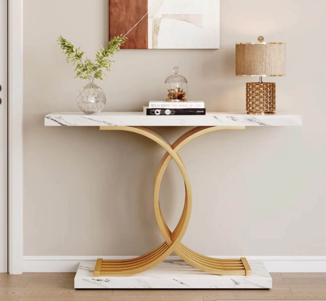 39” Marble Look Finish Entrance Table 