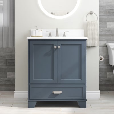 allen + roth Leeland 30-in Harbor Blue Undermount Single Sink Bathroom Vanity with White Engineered Marble Top