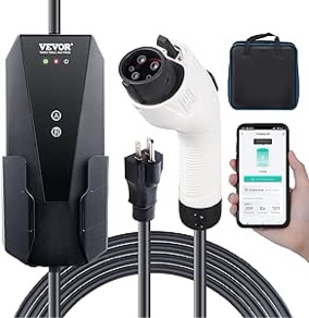 VEVOR Level 1+2 Portable EV Charger, 16 Amp 120V or 240V, Electric Vehicle Charger with 28-Foot Charging Cable NEMA 6-20P Plug NEMA 5-15 Adapter, Plug-in Home EV Charging Station for SAE J1772 EVs