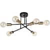 Highlandville 23.62 in. 6-Light Black and Gold Sputnik Semi Flush Mount