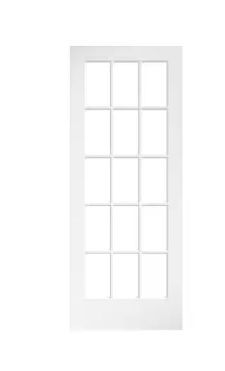 eightdoors 32 in. x 80 in. Clear Glass 15-Lite True Divided White Finished Solid French Interior Door Slab