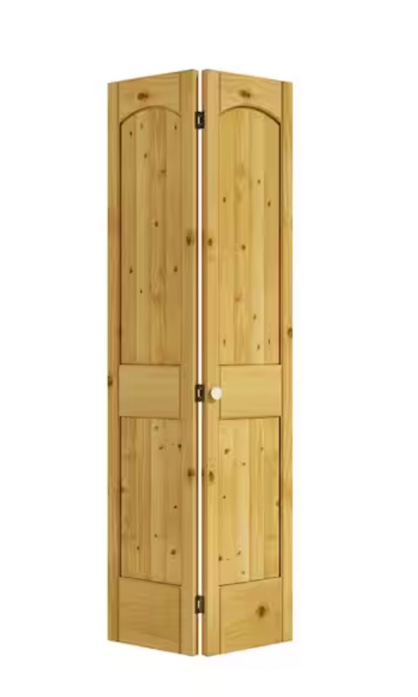  eightdoors 36 in. x 80 in. x 1-3/8 in. 2-Panel Arch Top V-Groove Knotty Pine Bi-Fold Door with Hardware Included