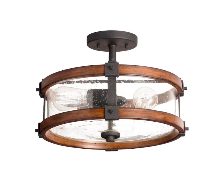 Kichler Barrington 3-Light 14-in Distressed Black and Wood Tone Semi-Flush mount light