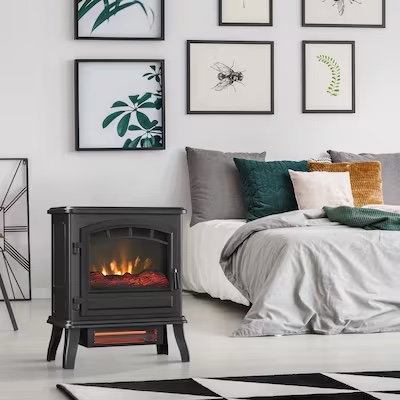 Style Selections 19.5-in W 5200-BTU Black Metal Infrared Quartz Electric Stove with Thermostat