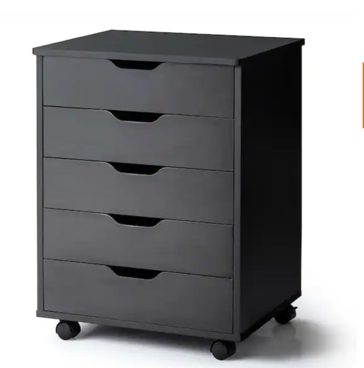 Black 5-Drawer Chest Storage Dresser Floor Cabinet Organizer with Wheels