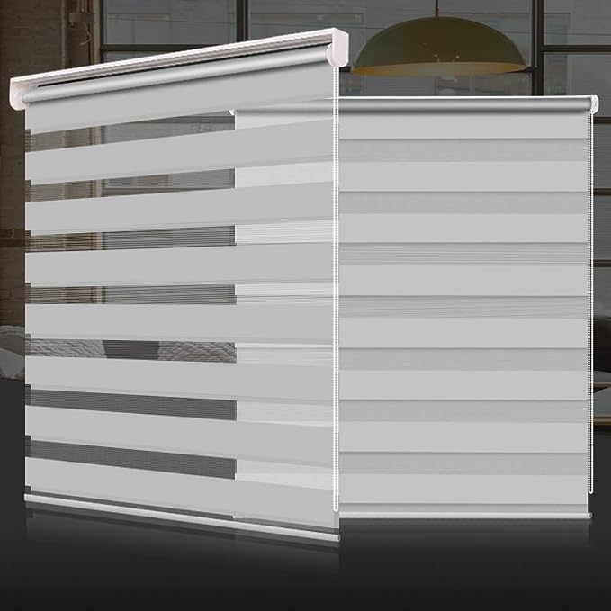 SEEYE Zebra Shade Blinds Horizontal Window Curtain Day and Night Blind Dual Layer Shades Easy to Install 19.7"×59", Grey