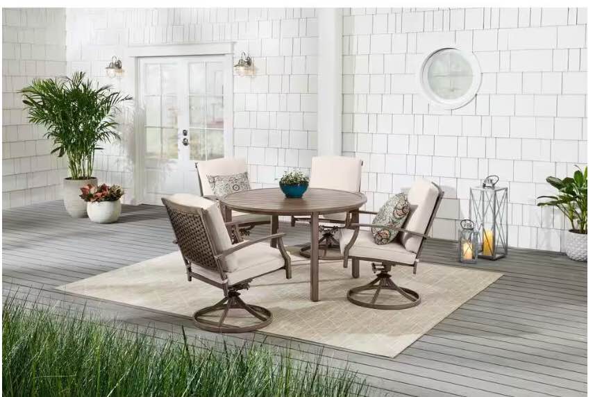 Geneva Brown Wicker Outdoor Patio Swivel Dining Chair with CushionGuard Almond Tan Cushions (4-Pack)