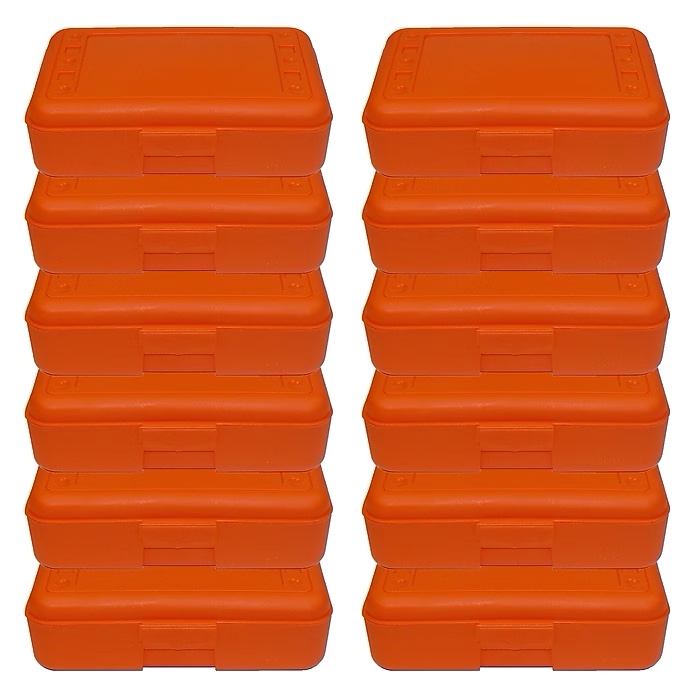 Romanoff Plastic Latch Pencil Case, Orange, Pack of 12 (ROM60209-12)