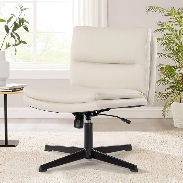 EMIAH Armless Office Desks Chair with Wheels PU-Padded Vanity Chair Mid-Back Ergonomic Home Office Computer Chair Comfortable Adjustable Swivel Task Chair with Thickened Cushion