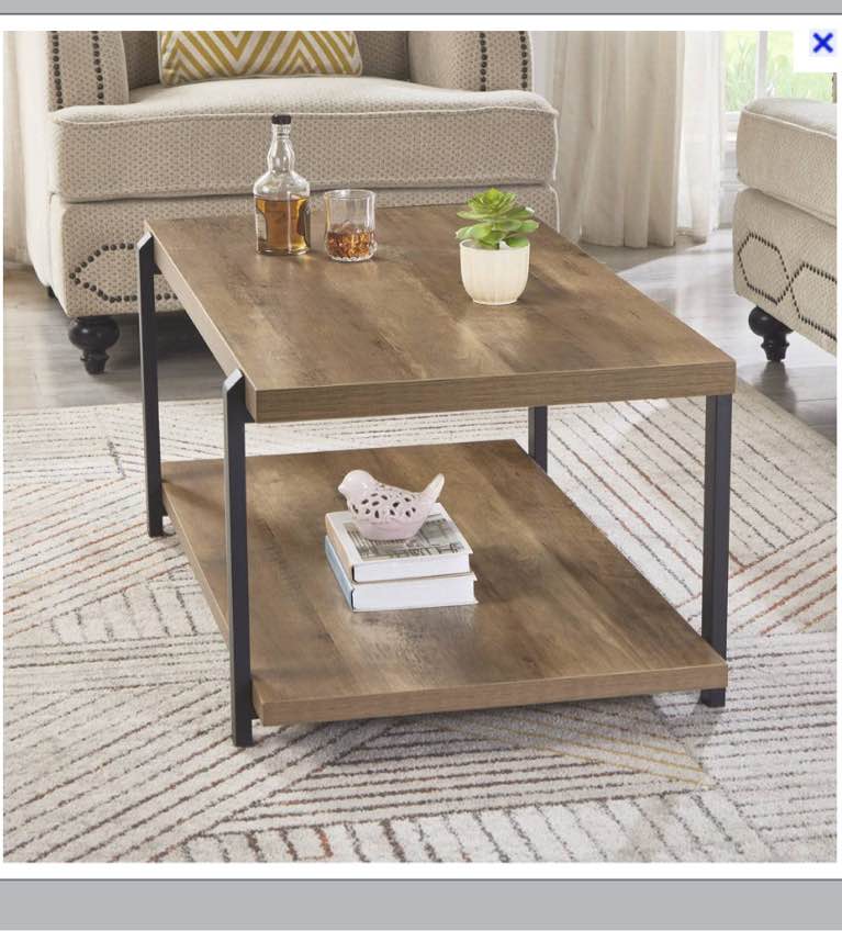 FOLUBAN Industrial Coffee Table with Shelf, Wood and ...
