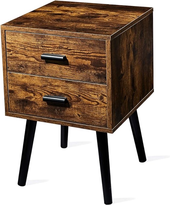 Tianlang Mid Century Nightstand with 2 Storage Drawer, Industrial Side End Table, Rustic Bedside Table for Bedroom, Living Room, Stable Wooden Legs, Easy Assemble, Retro Brown LJET003A Tianlang Mid Century Nightstand with 2 Storage Drawer, Industrial Side End Table, Rustic Bedside Table for Bedroom, Living Room, Stable Wooden Legs, Easy Assemble, Retro Brown LJET003A