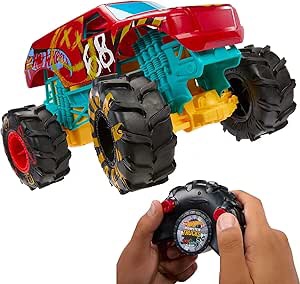 ?Hot Wheels RC Monster Trucks 1:15 Scale HW Demo Derby, 1 Remote-Control Toy Truck with Terrain Action Tires, Toy for Kids 4 Years Old & Older
