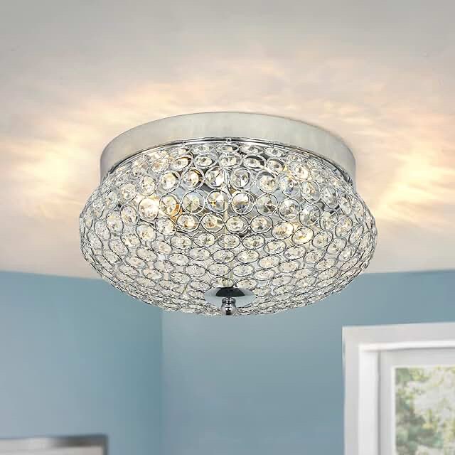 Krychiler Crystal Ceiling Light Moden Round LED Flush Mount Light Fixture Large 20.5" Crystal Chandelier Close to Ceiling Light for Living Room Kitchen Island Bedroom Foyer Bathroom (20.5in)