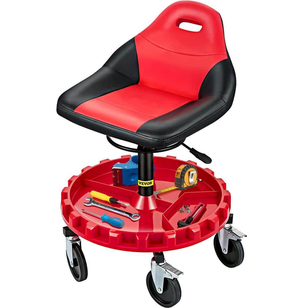 VEVOR Rolling Shop Stool 300 Lbs. Load Garage Mechanic Seat Adjustable Height 21 to 26 in. with Swivel Casters Tool Tra