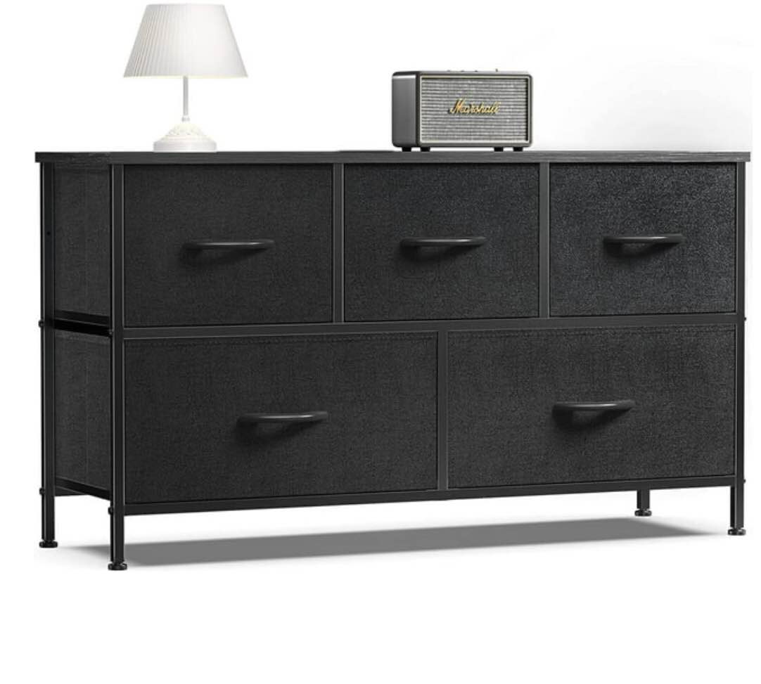 Fabric Dresser for Bedroom, Drawer Dresser Organizer Storage Drawers Fabric Dresser with 5 Drawers, Chest of Drawers for Closet, Living Room, Entryway, Black