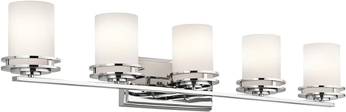 KICHLER Hendrik 43" 5 Light Vanity Light with Satin Etched Cased Opal Brushed Nickel