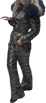 Women Winter Onesies Ski Suit Fur Collar coat Ski Jumpsuit Snowsuit