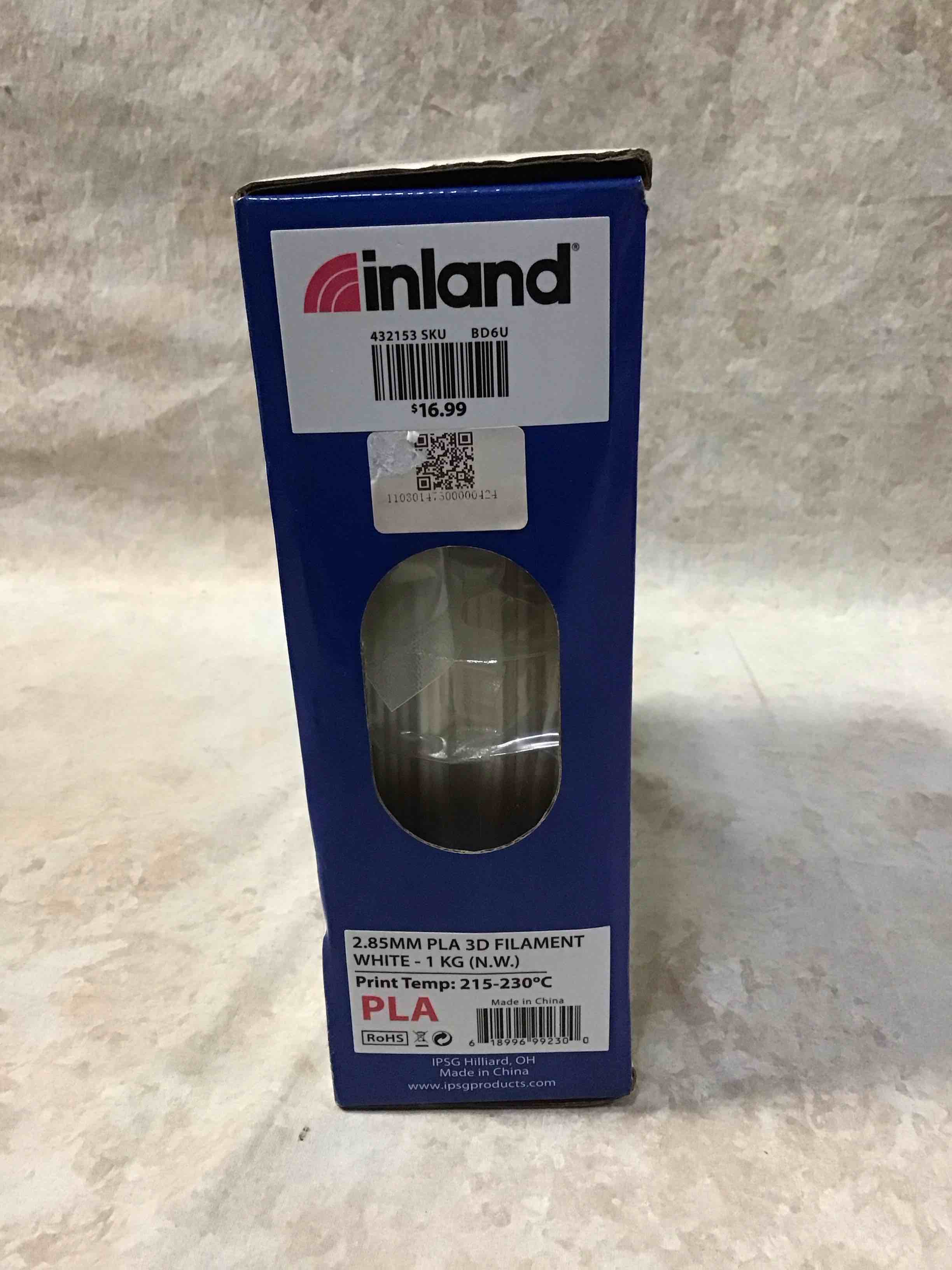 inland 3mm white pla 3d printer filament - 1kg spool (2.2 lbs)