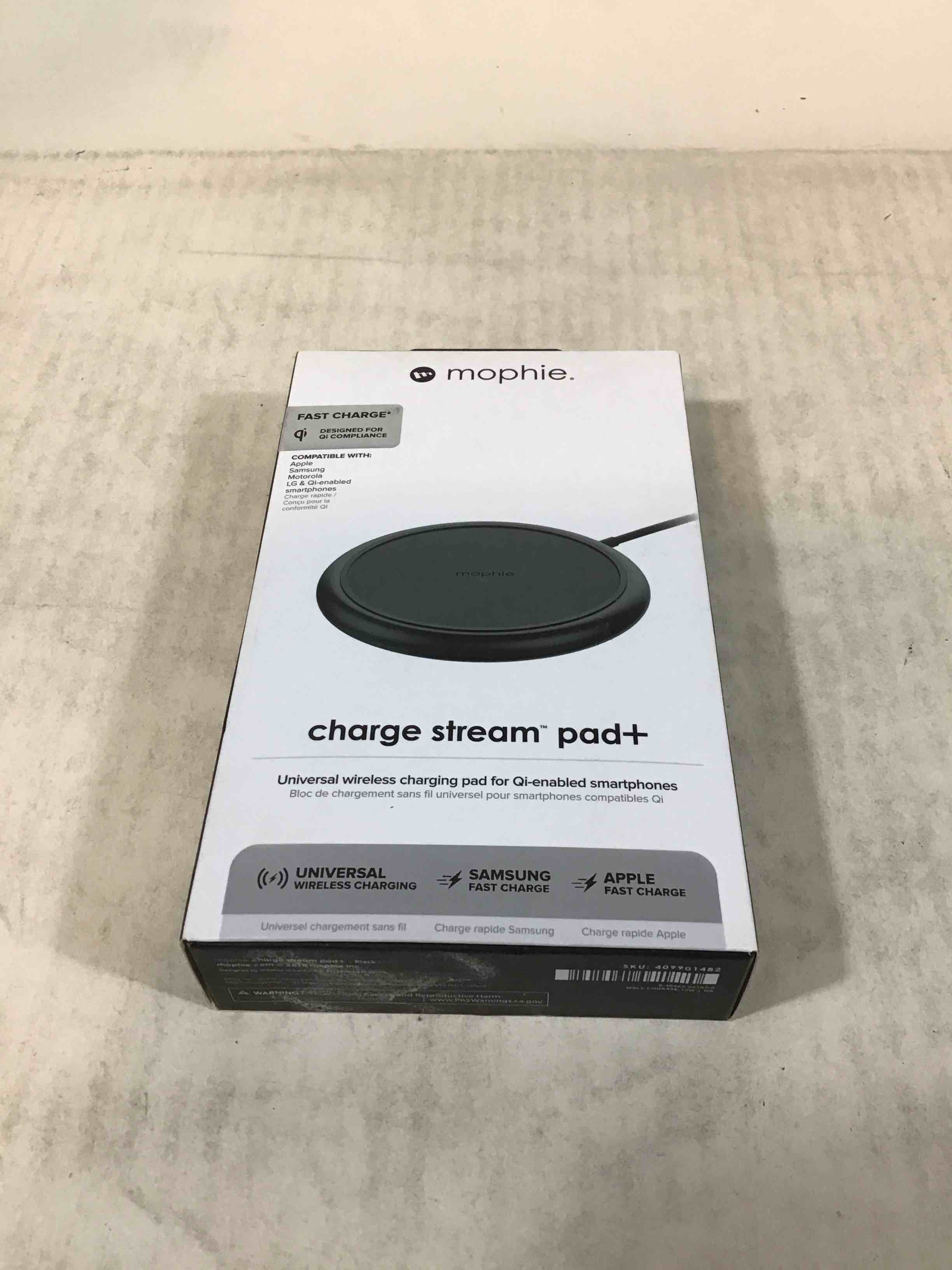 Condition photo showing Good Condition for mophie Charge Stream Pad+ - 10W Qi-Certified for Fast Charging  Compatible with Apple iPhone  Google Pixel  Samsung Galaxy  Non-Slip Rubberized Grip  Compact & Lightweight (Black)