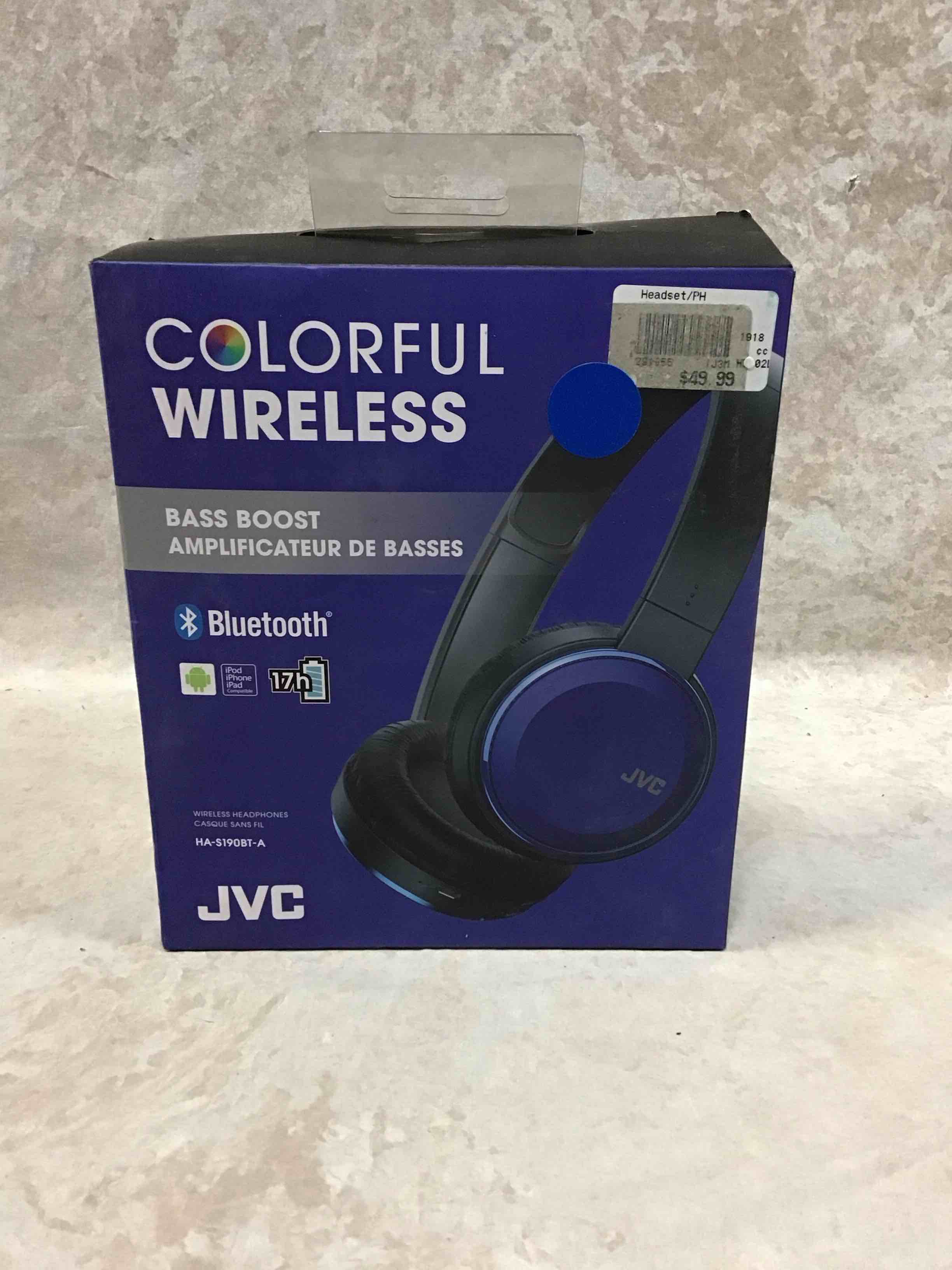 Condition photo showing item condition for JVC HAS190BTA Colorful Bluetooth Wireless Headphones - Blue
