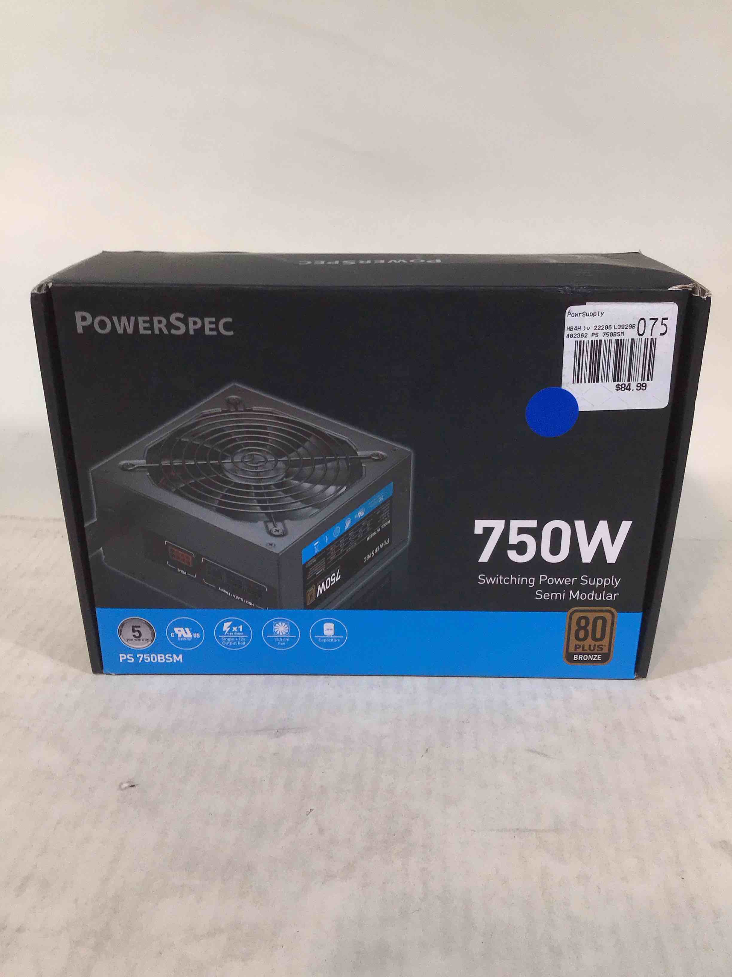 Condition photo showing Good Condition for PowerSpec 750W Power Supply Semi Modular 80 Plus Bronze Certified ATX PSU Active PFC SLI Crossfire Ready Gaming PC Computer Switching Power Supply, PS 750BSM (B08YYJHNMH)