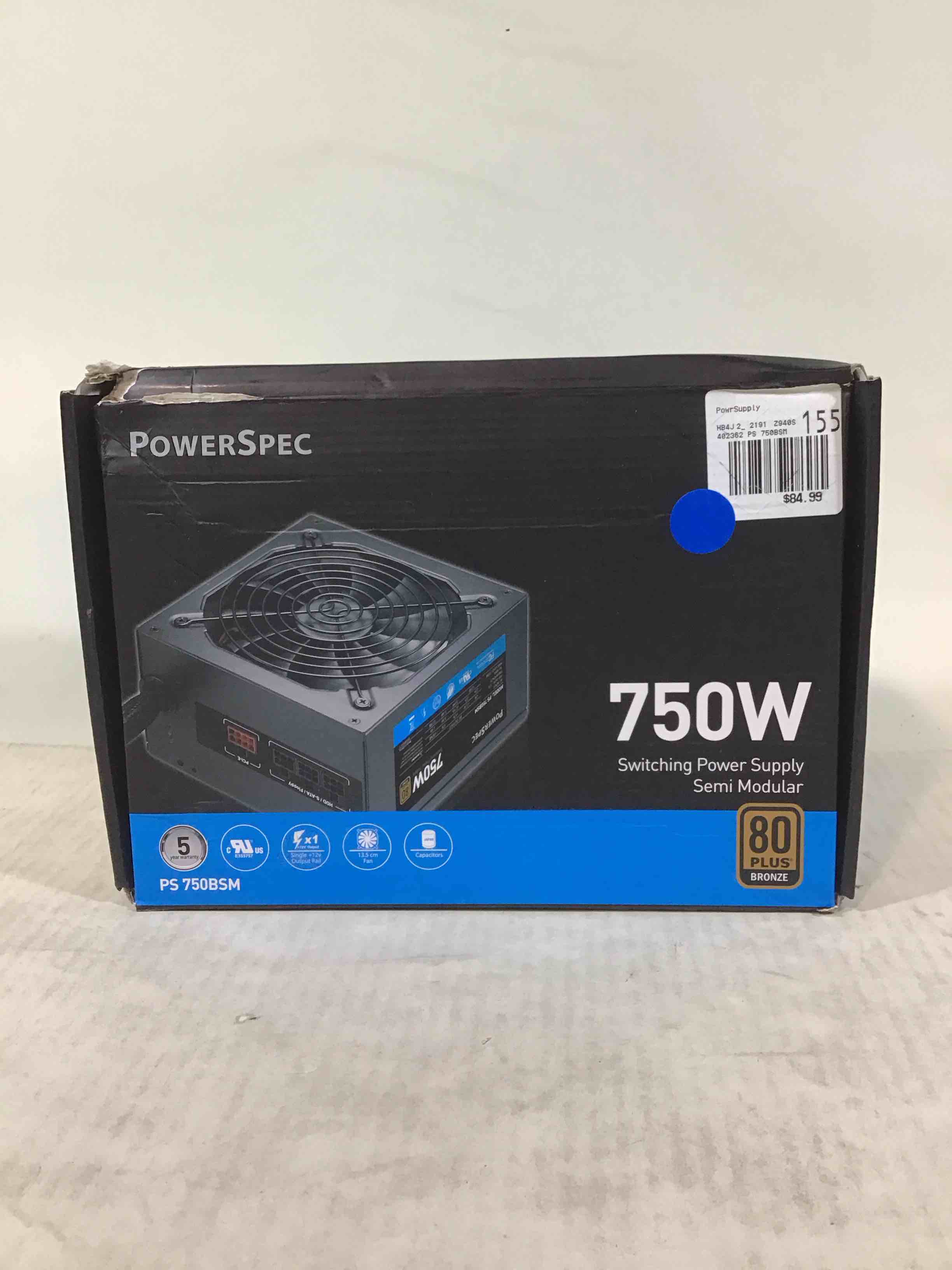 Condition photo showing Good Condition for PowerSpec 750W Power Supply Semi Modular 80 Plus Bronze Certified ATX PSU Active PFC SLI Crossfire Ready Gaming PC Computer Switching Power Supply, PS 750BSM (B08YYJHNMH)