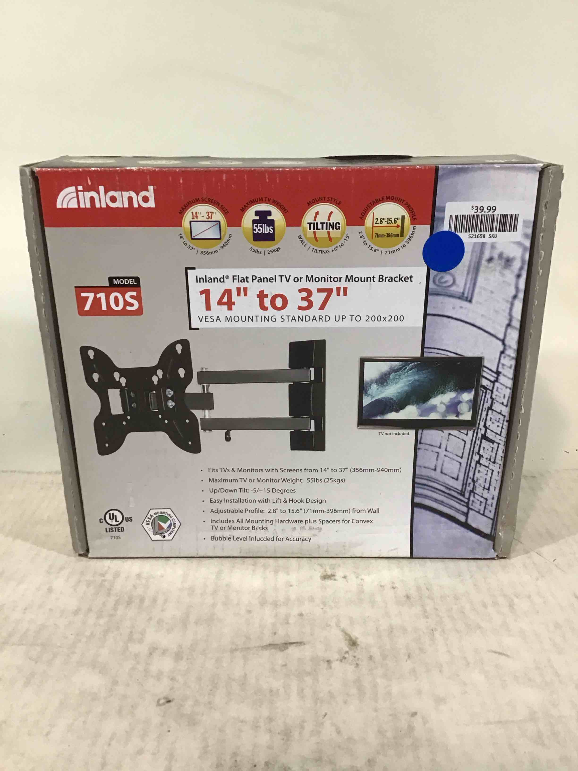 inland 14"-42" swivel tv/monitor wall mount 710s