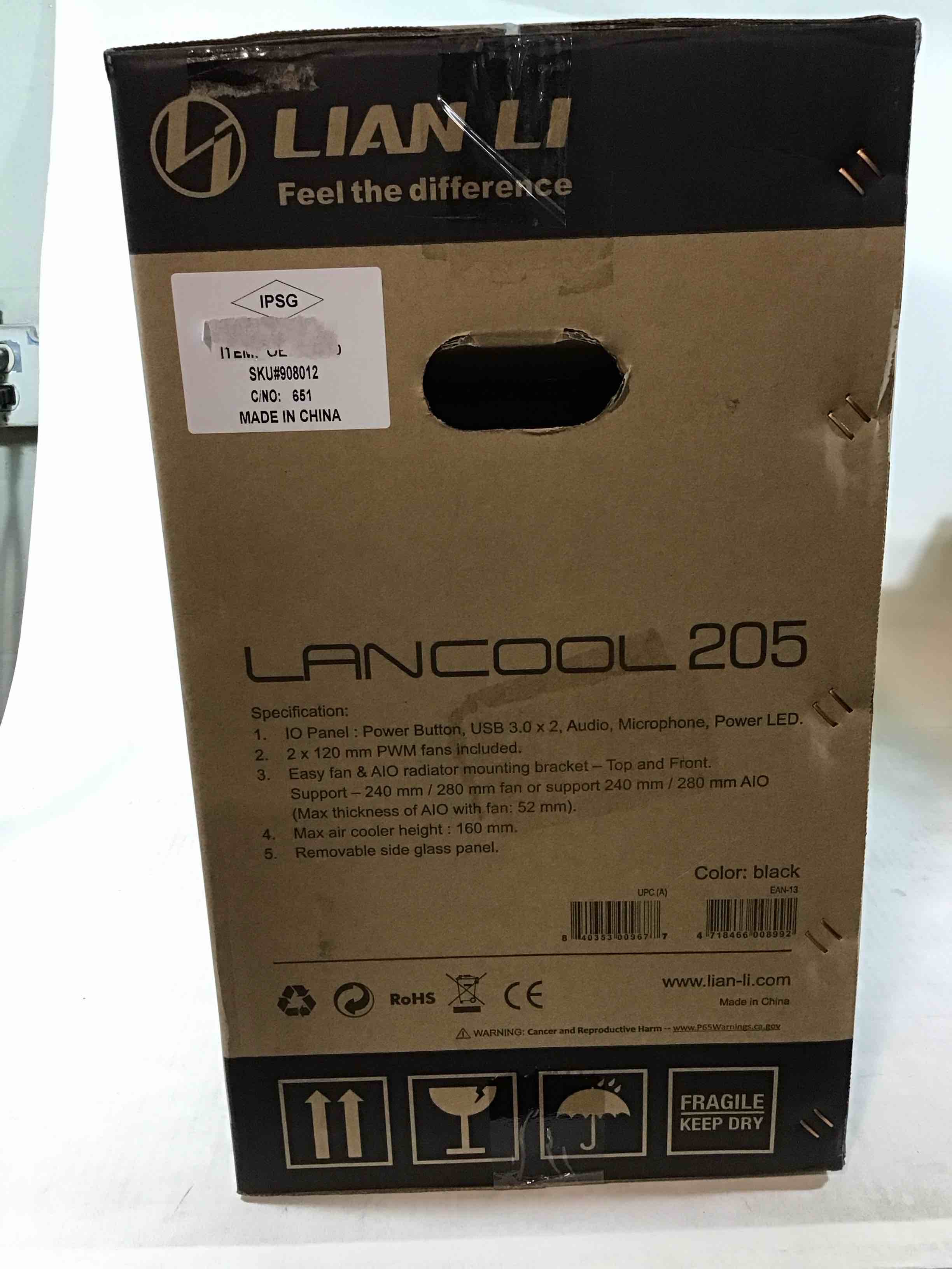 lian li mid-tower chassis atx computer case pc gaming case w/tempered glass side panel, magnetic dust filter,water-cooling ready, side ventilation and 2x120mm fan pre-installed (lancool 205, black)