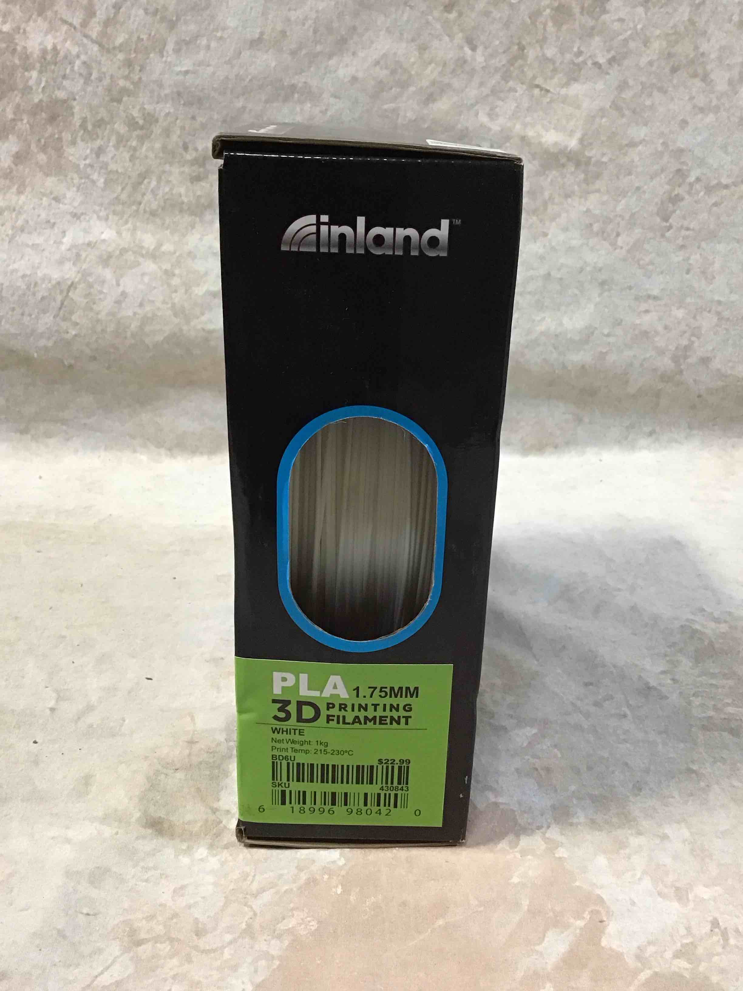 inland 1.75mm white pla 3d printer filament - 1kg spool (2.2 lbs)