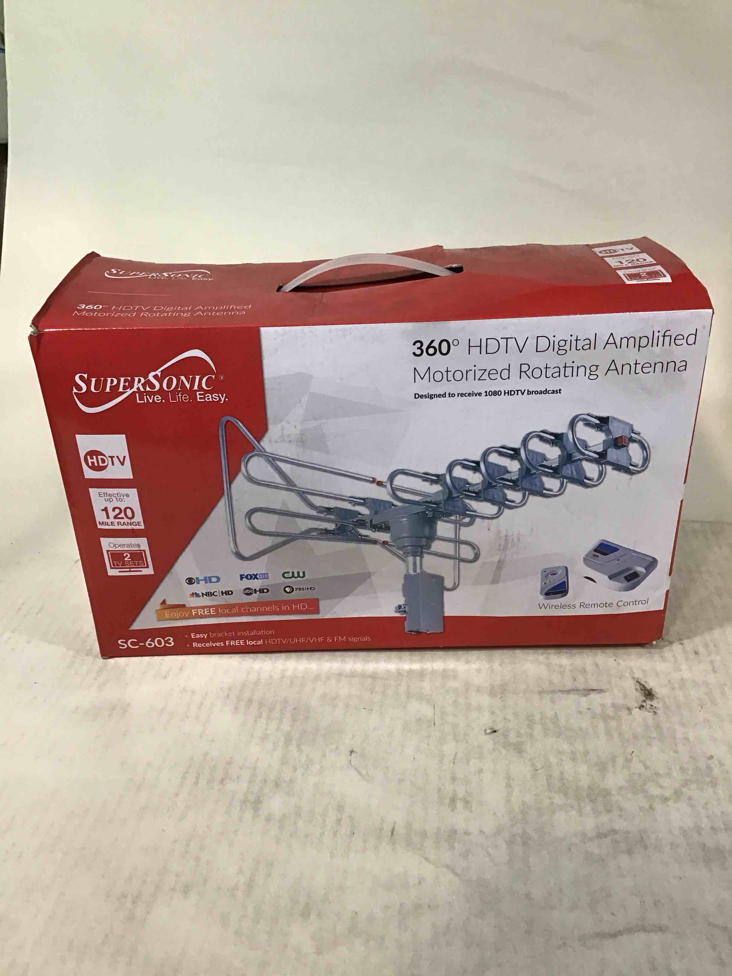 supersonic sc-603 360-degree hdtv digital amplified motorized antenna with remote control  up to 2 tv sets - supports hdtv